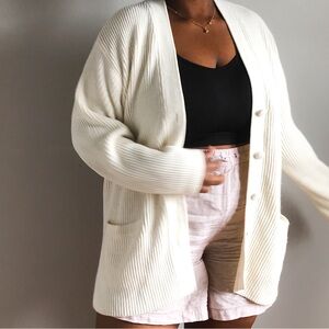 Yarnworks Button Down Cream Sweater, Size 1X